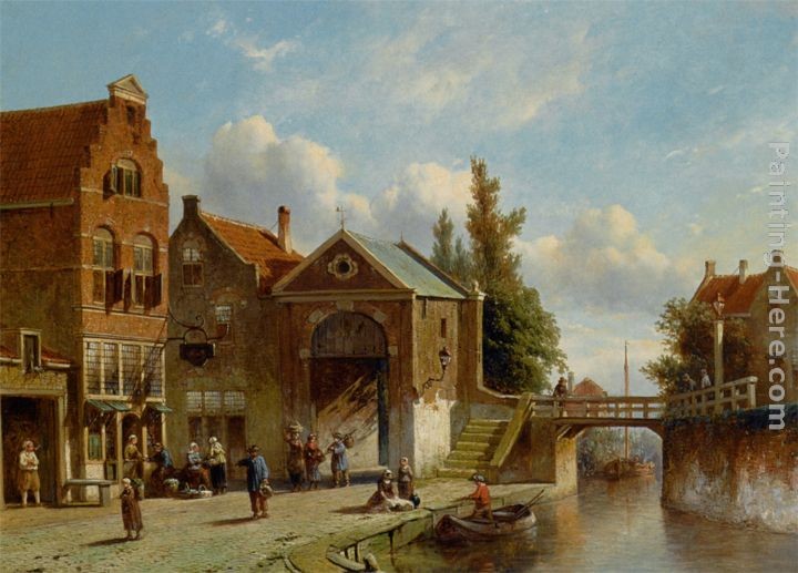 Pieter Gerard Vertin Figures in the Quay of a Dutch Town